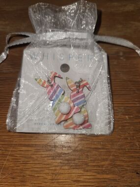 Whispers Multicolor Striped Bunny Drop Earrings (Wood)